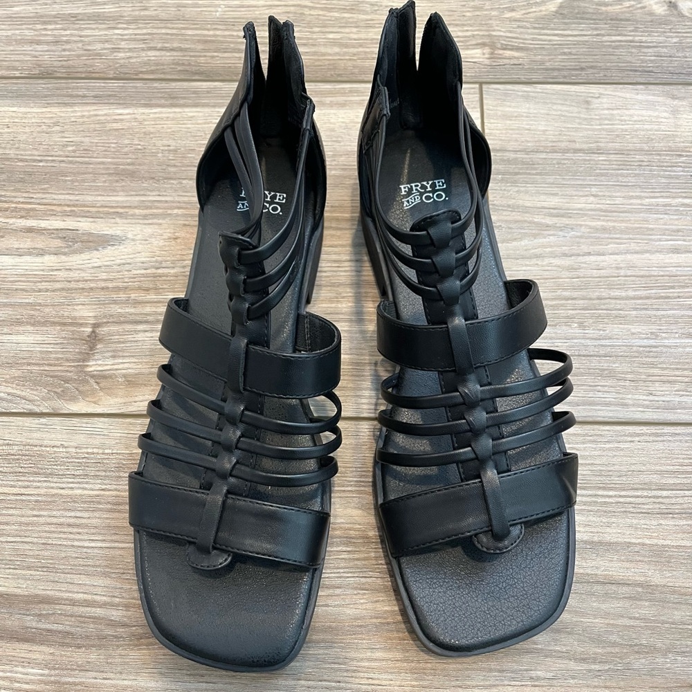 Frye And Co Teaghan Gladiator Strappy Sandal Black Faux Leather 11